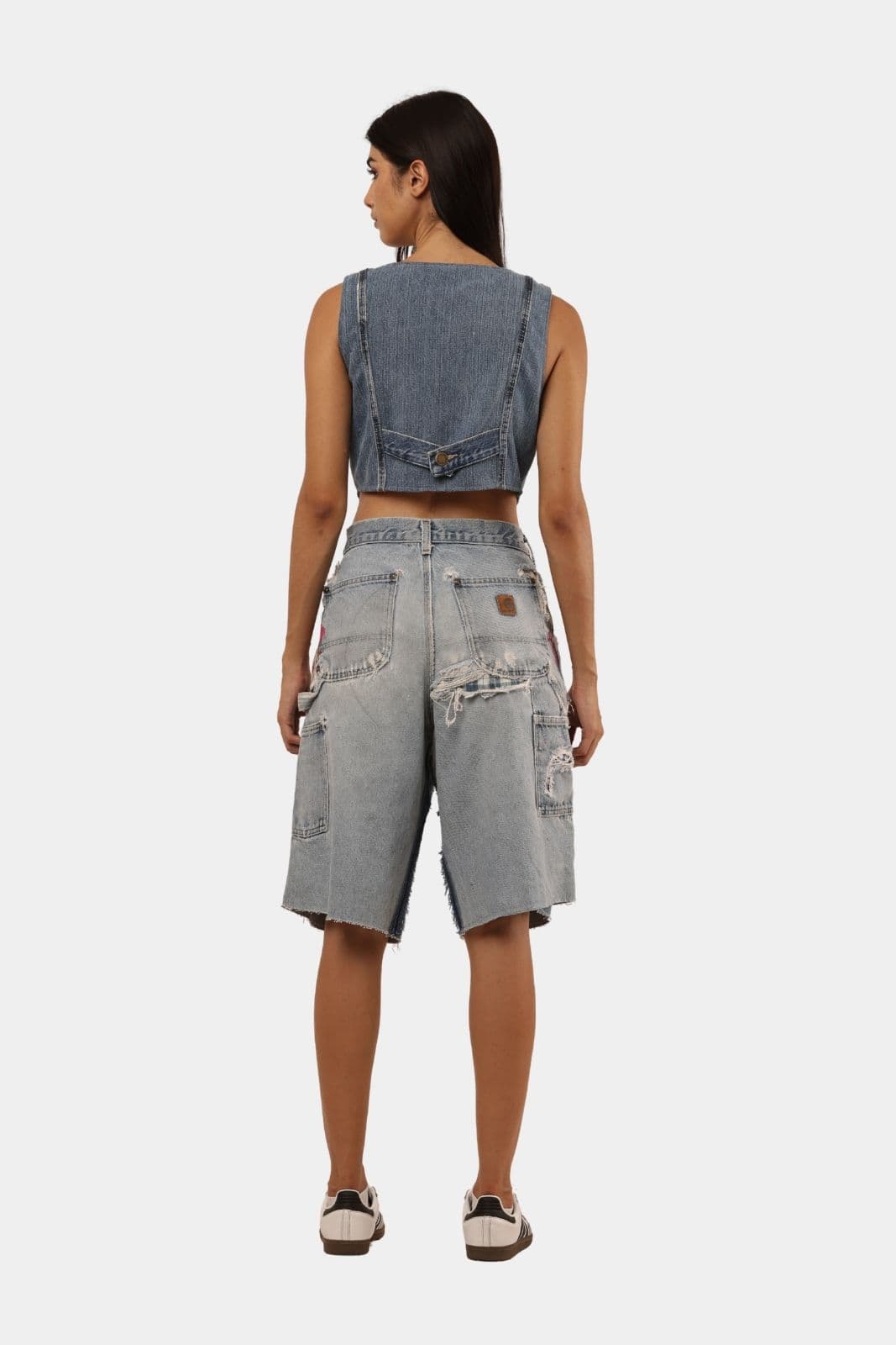 Upcycled Carhartt Blanket-Lined Painted Denim Jorts thumbnail 3