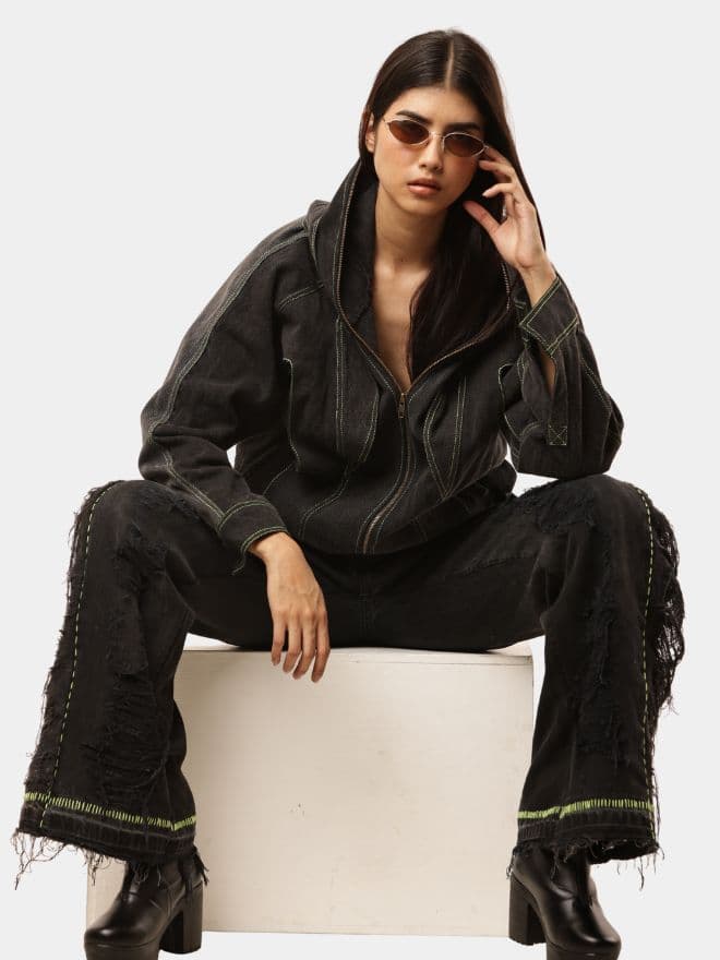 Neon Seam Reworked Vintage Denim Zip Jacket — image 1 of 20