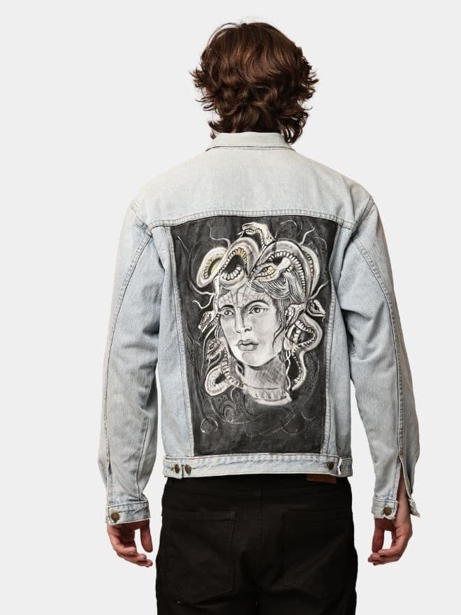 Denim Jacket with Medusa Hand Paint thumbnail 2
