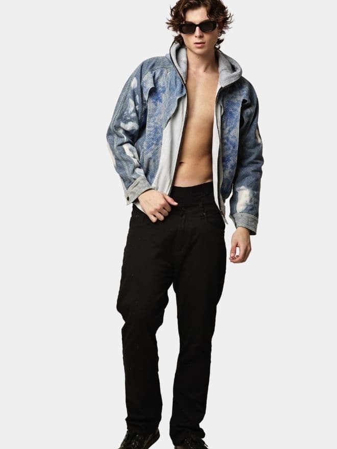 TWO-TONE REWORKED DENIM HOODED JACKET thumbnail 2