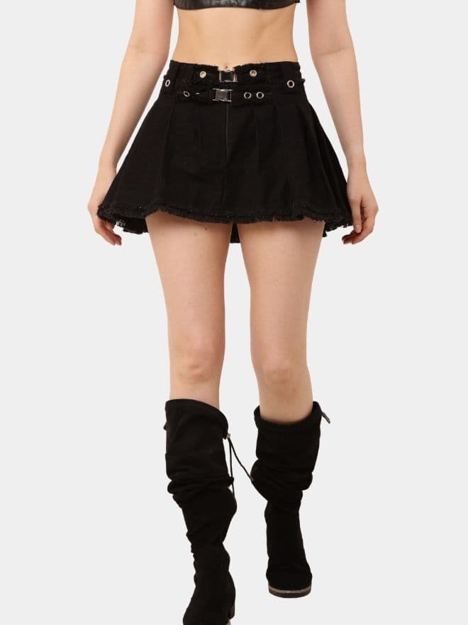 Black Tennis Skirt – Upcycled Asymmetrical Denim Mini alternate