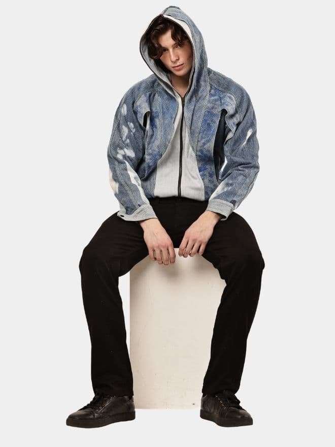 TWO-TONE REWORKED DENIM HOODED JACKET — image 1 of 12