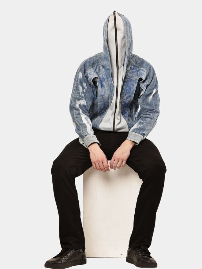 TWO-TONE REWORKED DENIM HOODED JACKET thumbnail 3