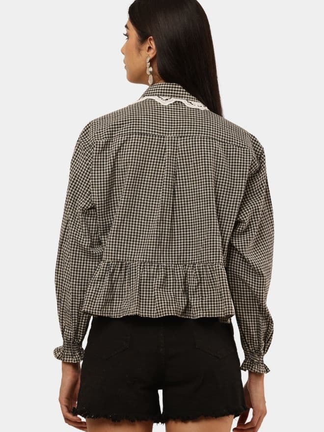 Checkered Crop Shirt Top Bundle with Lace Collar thumbnail 2