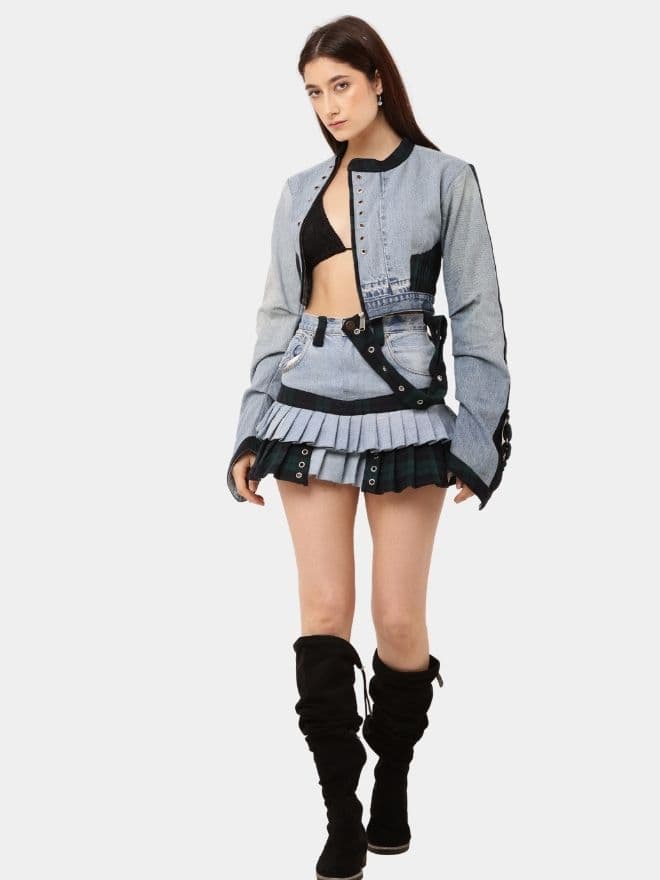 Co-Ord Set – Patchwork Jacket & Pleated Mini Skirt thumbnail 4