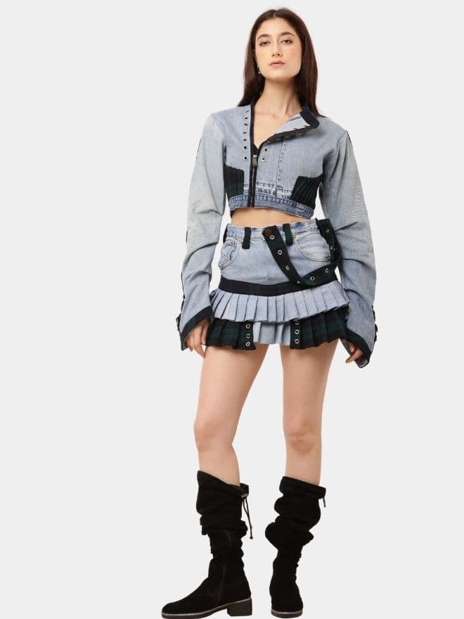 Co-Ord Set – Patchwork Jacket & Pleated Mini Skirt — image 1 of 5