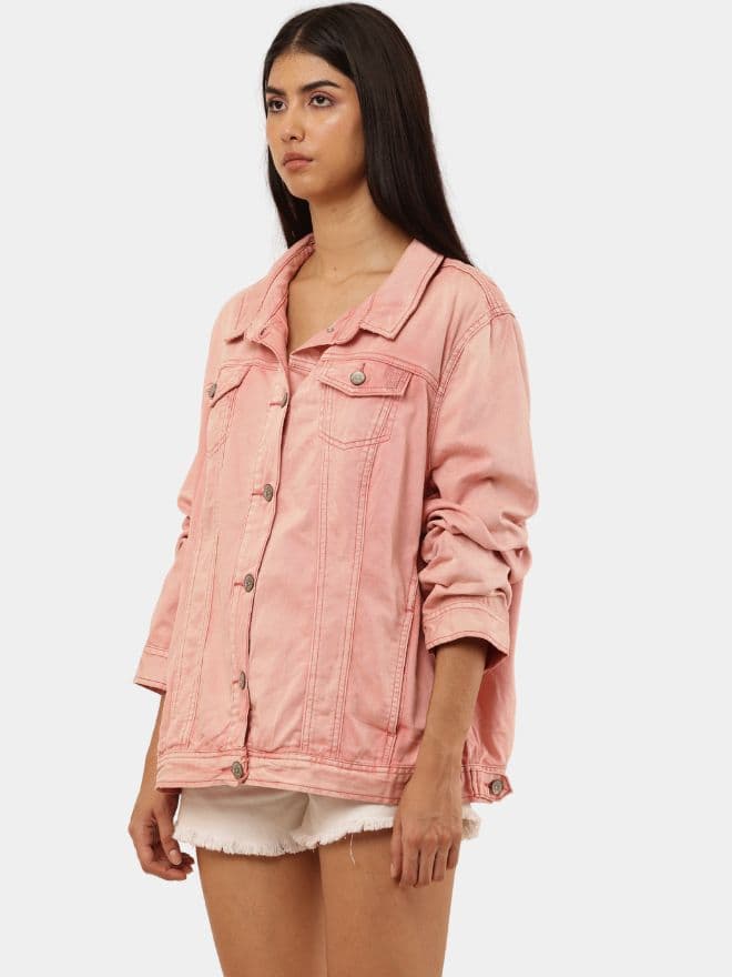 Denim Jacket with Cyberglism Back Print & Hand Cudana Work thumbnail 3