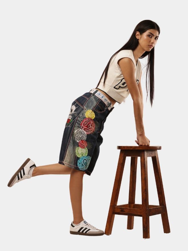 Japanese  Embroidered Jorts alternate