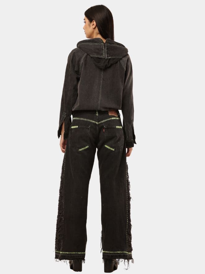 Neon Seam Reworked Vintage Denim Zip Jacket thumbnail 3