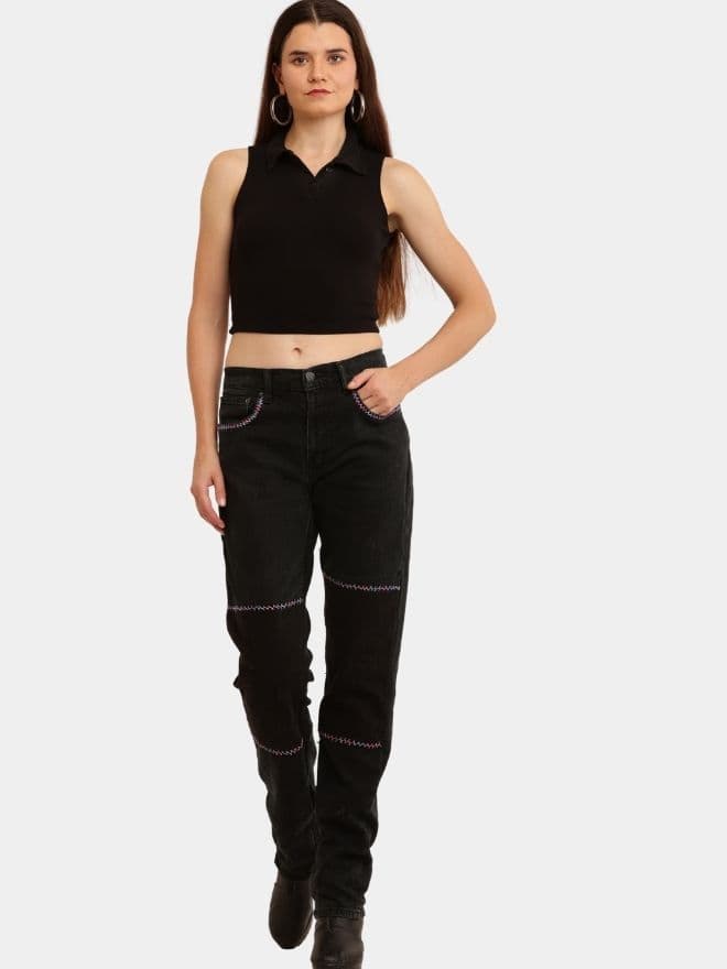BLACK HAND EMBROIDERED JEANS thumbnail 2