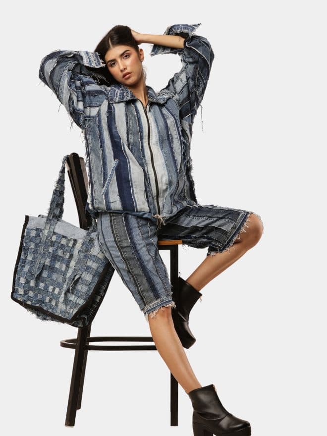 Reconstructed Levi's Panelled Jacket & Shorts Set