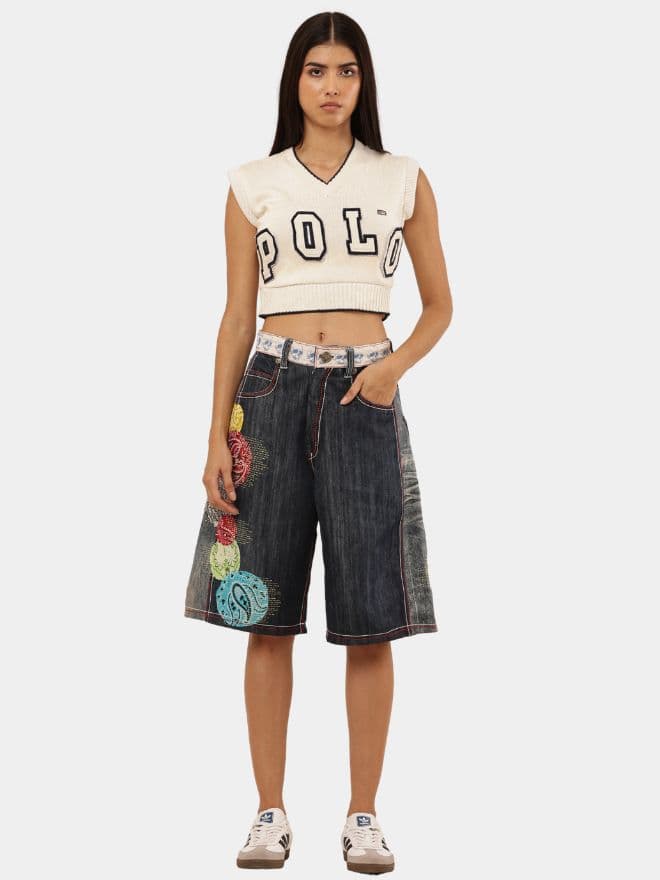 Japanese  Embroidered Jorts thumbnail 4
