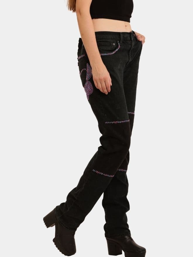 BLACK HAND EMBROIDERED JEANS thumbnail 4
