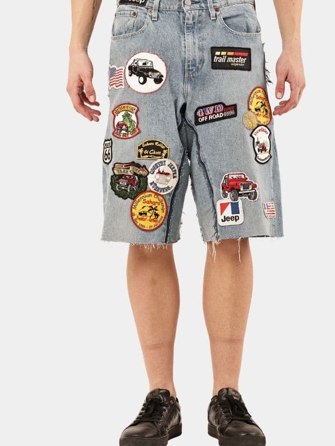 Crazy Patchwork Denim Jorts — image 1 of 16