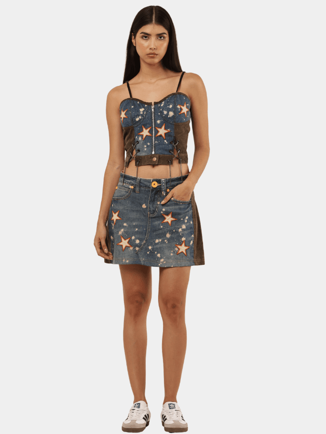 Upcycled Star Patch Denim Corset Top thumbnail 3