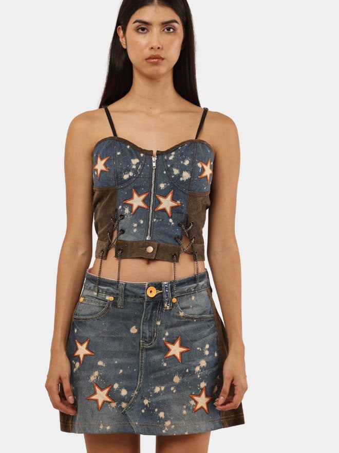 Upcycled Star Patch Denim Corset Top thumbnail 2