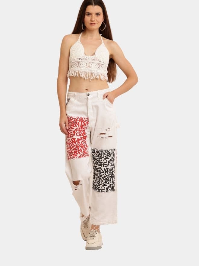 White Typo Carpenter Pant – Screen Print Denim — image 1 of 9