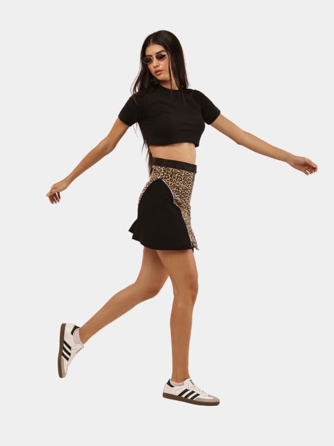 Denim & Canvas Skirt with Leopard Print thumbnail 2
