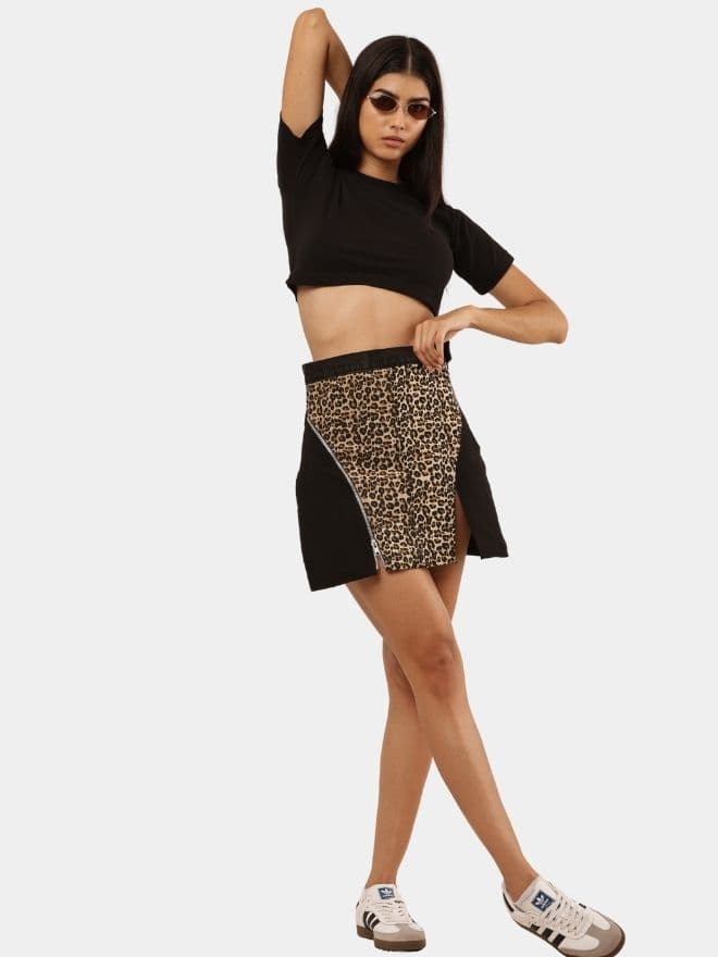 Denim & Canvas Skirt with Leopard Print — image 1 of 7