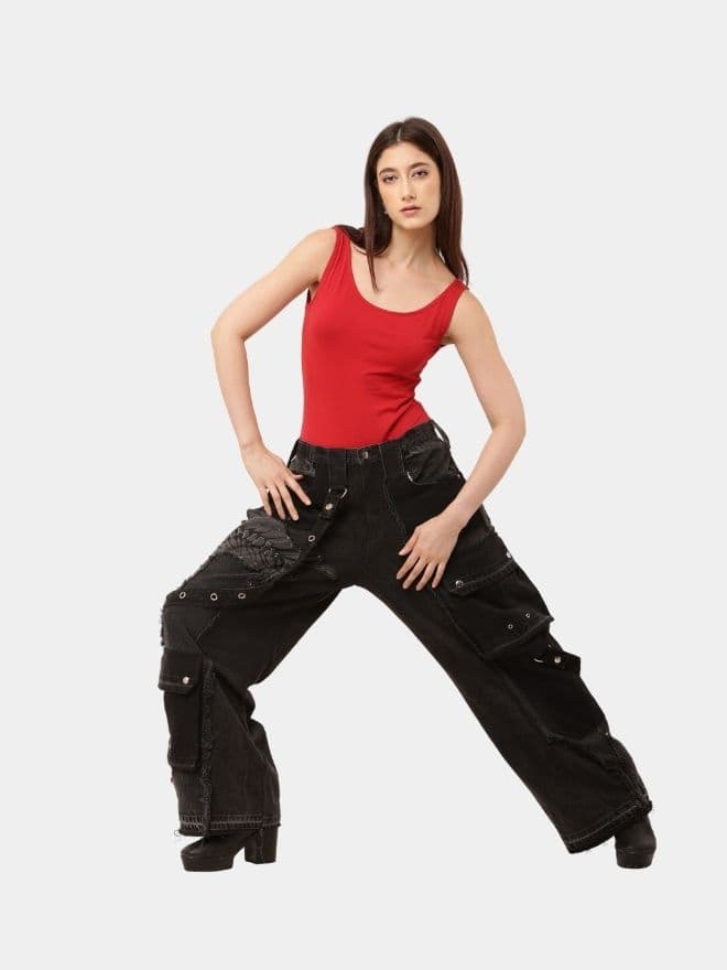 Charcoal Belt Jeans – Upcycled Utility Baggy Denim thumbnail 4