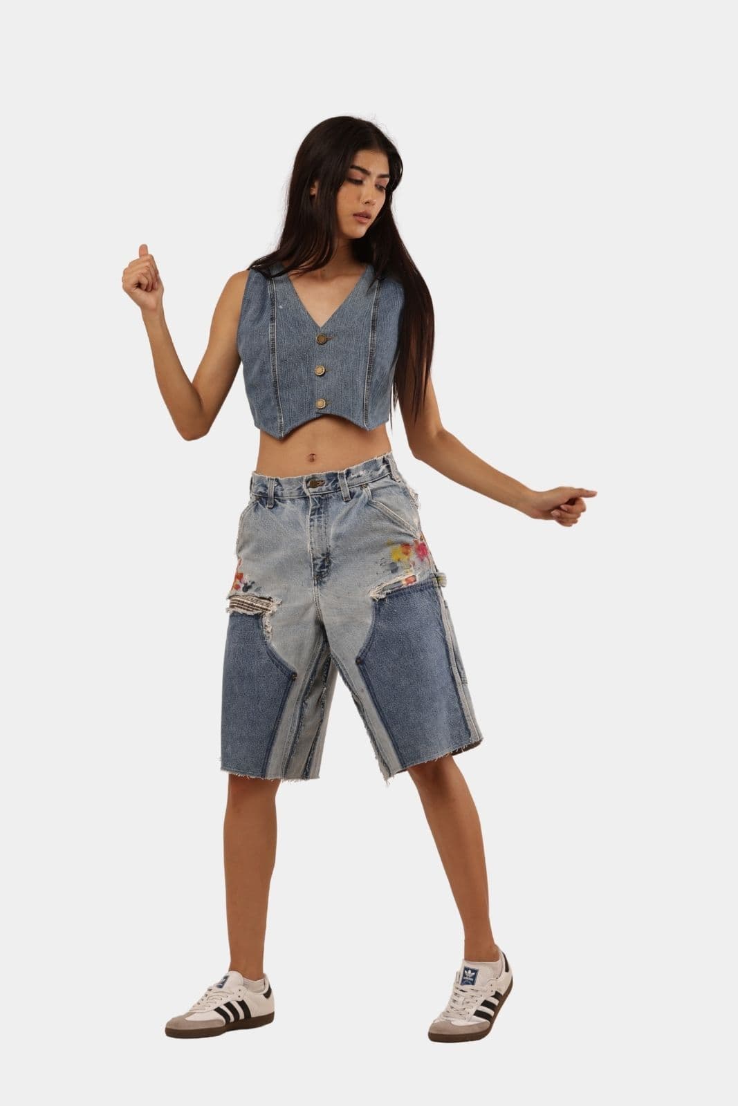 Upcycled Carhartt Blanket-Lined Painted Denim Jorts alternate