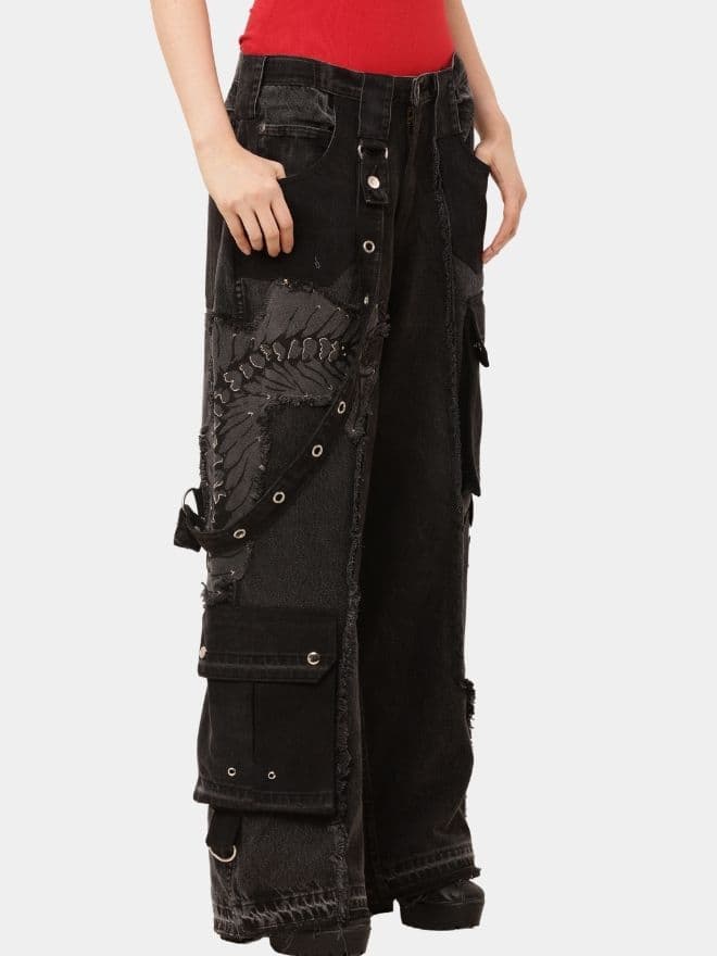 Charcoal Belt Jeans – Upcycled Utility Baggy Denim — image 1 of 5