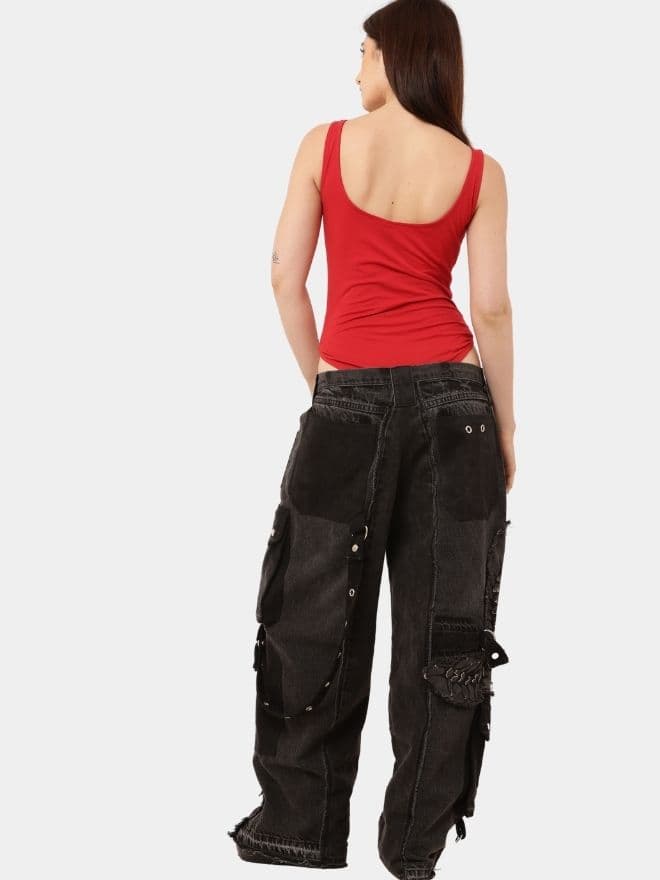 Charcoal Belt Jeans – Upcycled Utility Baggy Denim thumbnail 3