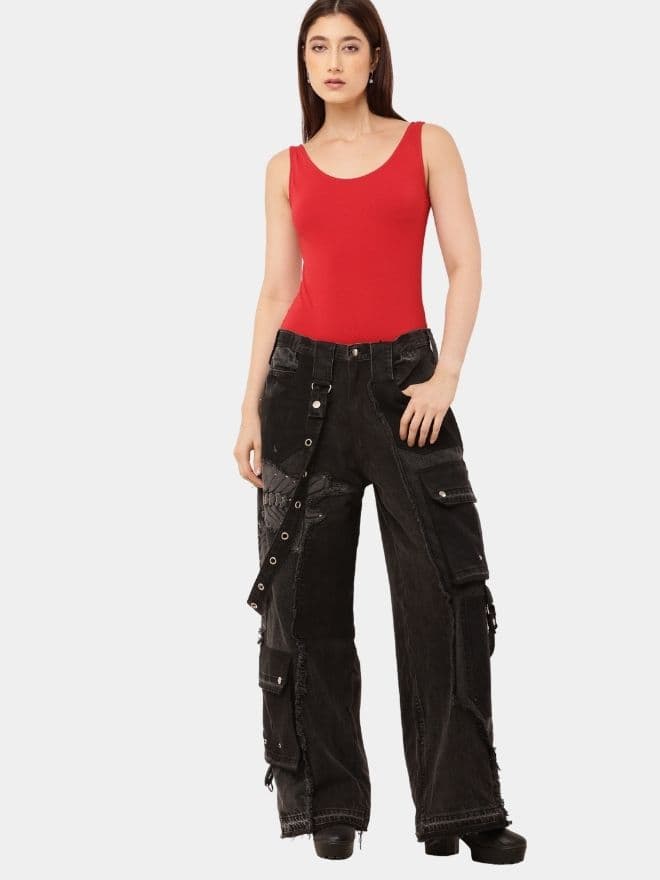 Charcoal Belt Jeans – Upcycled Utility Baggy Denim thumbnail 2