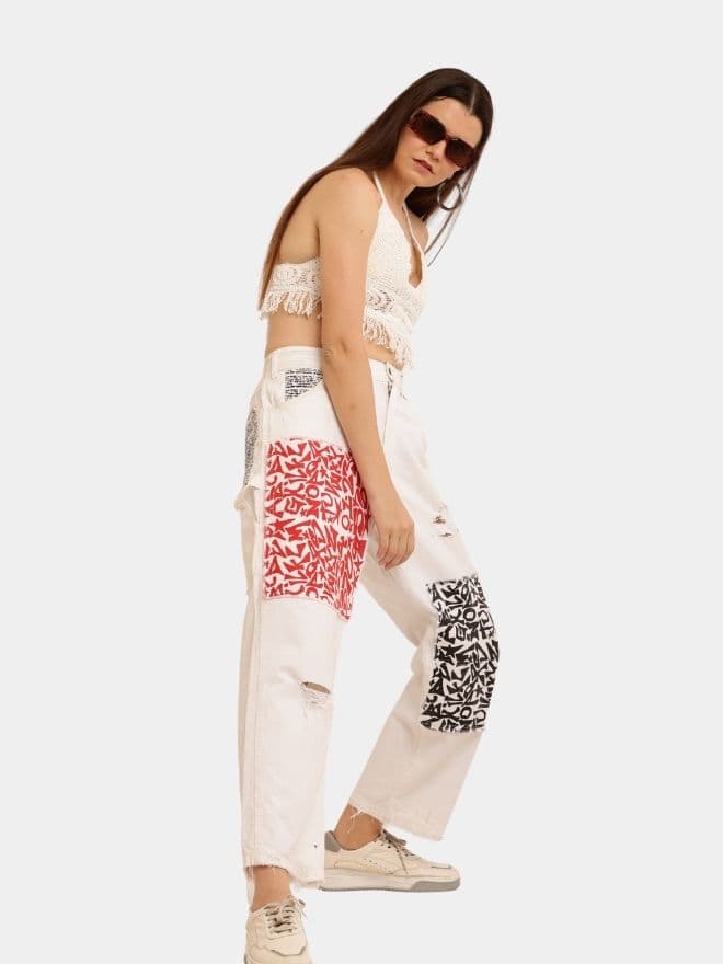 White Typo Carpenter Pant – Screen Print Denim thumbnail 3