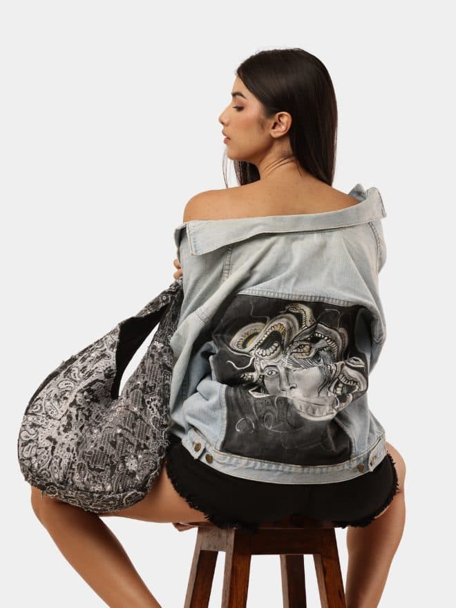 Denim Jacket with Medusa Hand Paint thumbnail 3