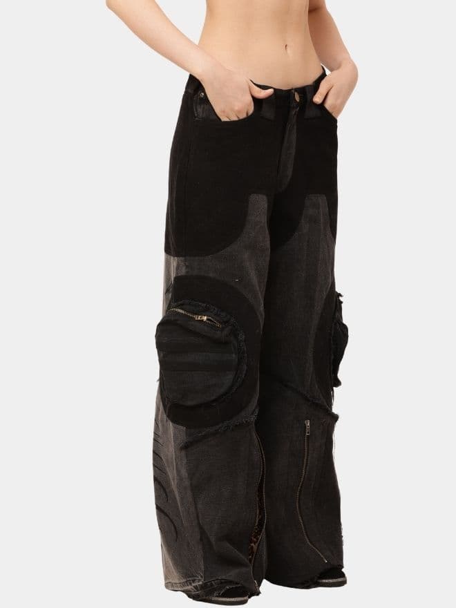 Denim Jeans with Circular Pockets & Cybersigilism Print thumbnail 3