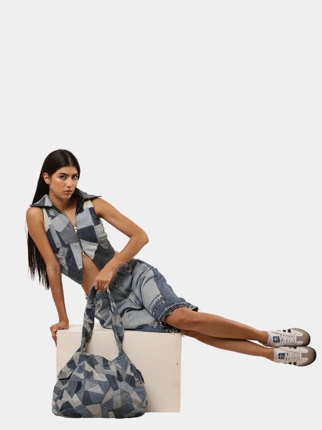 Denim Co-Ord Set – Patchwork Vest & Skirt thumbnail 2