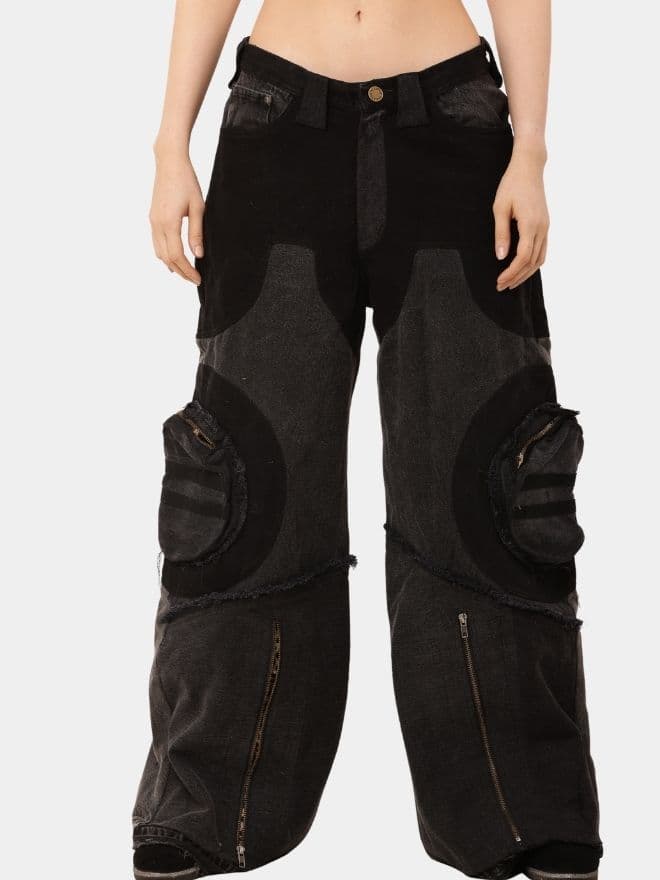 Denim Jeans with Circular Pockets & Cybersigilism Print thumbnail 2