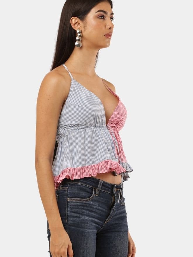 Two-Tone Halter Neck Patchwork Top thumbnail 4