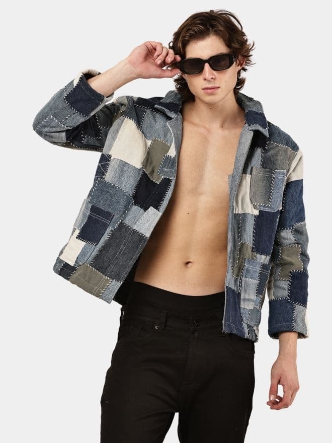 PATCHWORK DENIM BLANKET STITCH JACKET — image 1 of 12