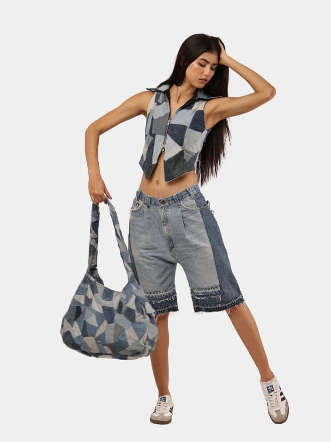 Denim Co-Ord Set – Patchwork Vest & Skirt — image 1 of 3