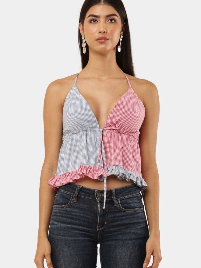 Two-Tone Halter Neck Patchwork Top thumbnail 3
