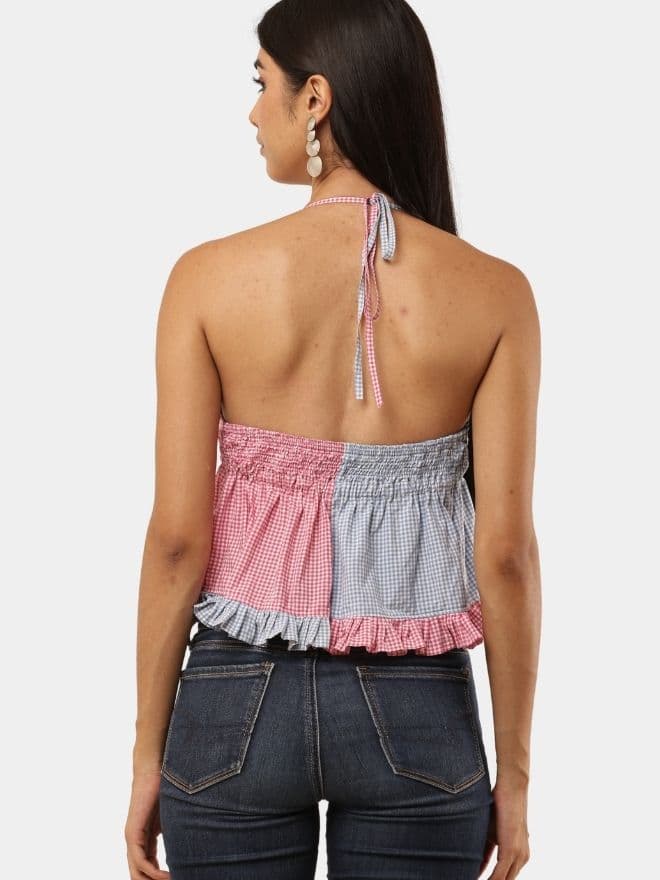 Two-Tone Halter Neck Patchwork Top thumbnail 2