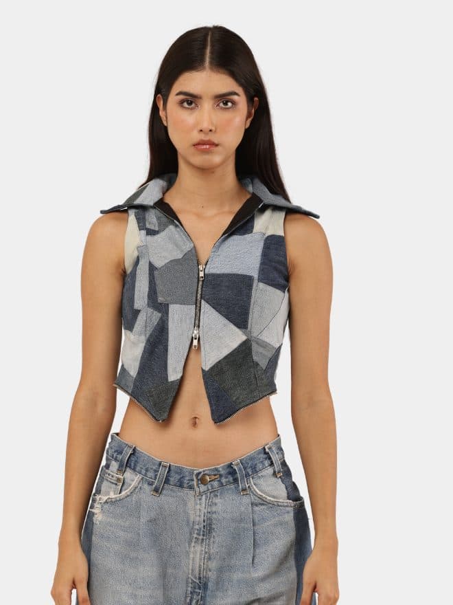 Denim Co-Ord Set – Patchwork Vest & Skirt thumbnail 3