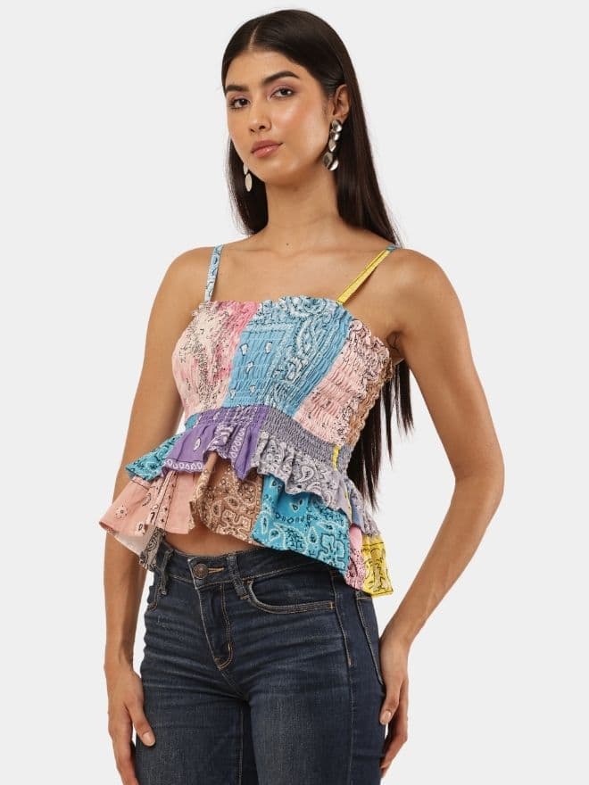 Upcycled Shirt Patchwork Peplum Top thumbnail 2