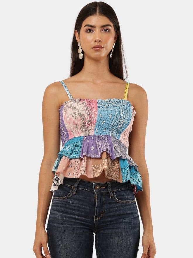 Upcycled Shirt Patchwork Peplum Top thumbnail 4