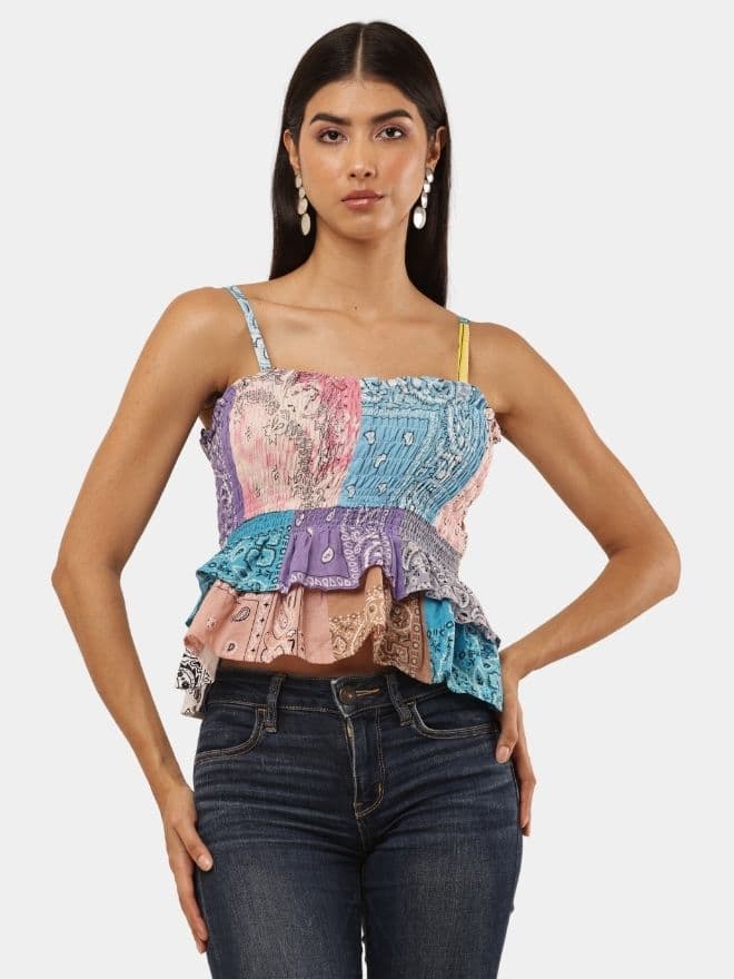 Upcycled Shirt Patchwork Peplum Top — image 1 of 5