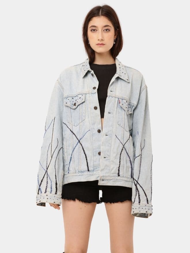 Couture Wave Reworked Denim Jacket thumbnail 2
