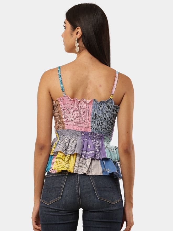Upcycled Shirt Patchwork Peplum Top thumbnail 3