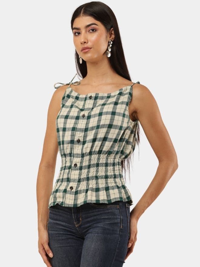 Checkered Peplum Crop Top  Sleeveless Shirt Style — image 1 of 7