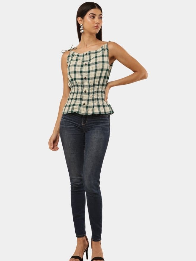 Checkered Peplum Crop Top  Sleeveless Shirt Style thumbnail 4