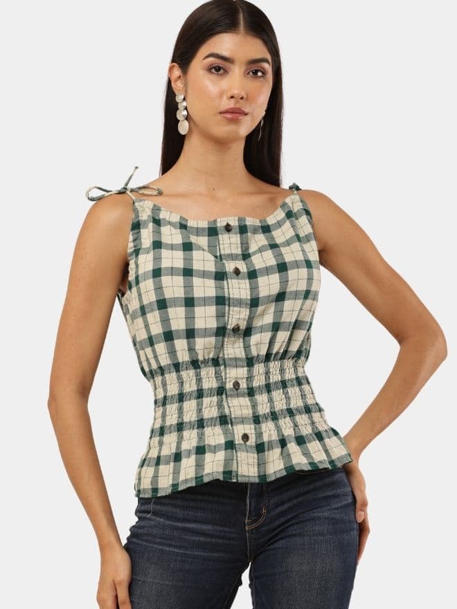 Checkered Peplum Crop Top  Sleeveless Shirt Style thumbnail 3