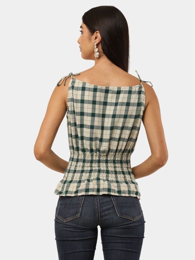 Checkered Peplum Crop Top  Sleeveless Shirt Style thumbnail 2