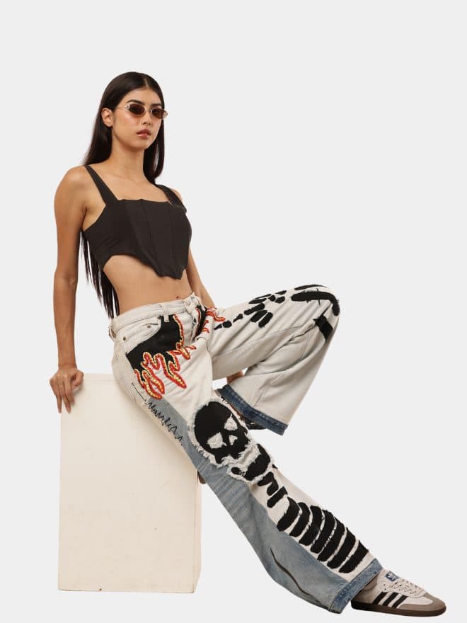 Denim Pants – Skull Embroidered Patchwork — image 1 of 25