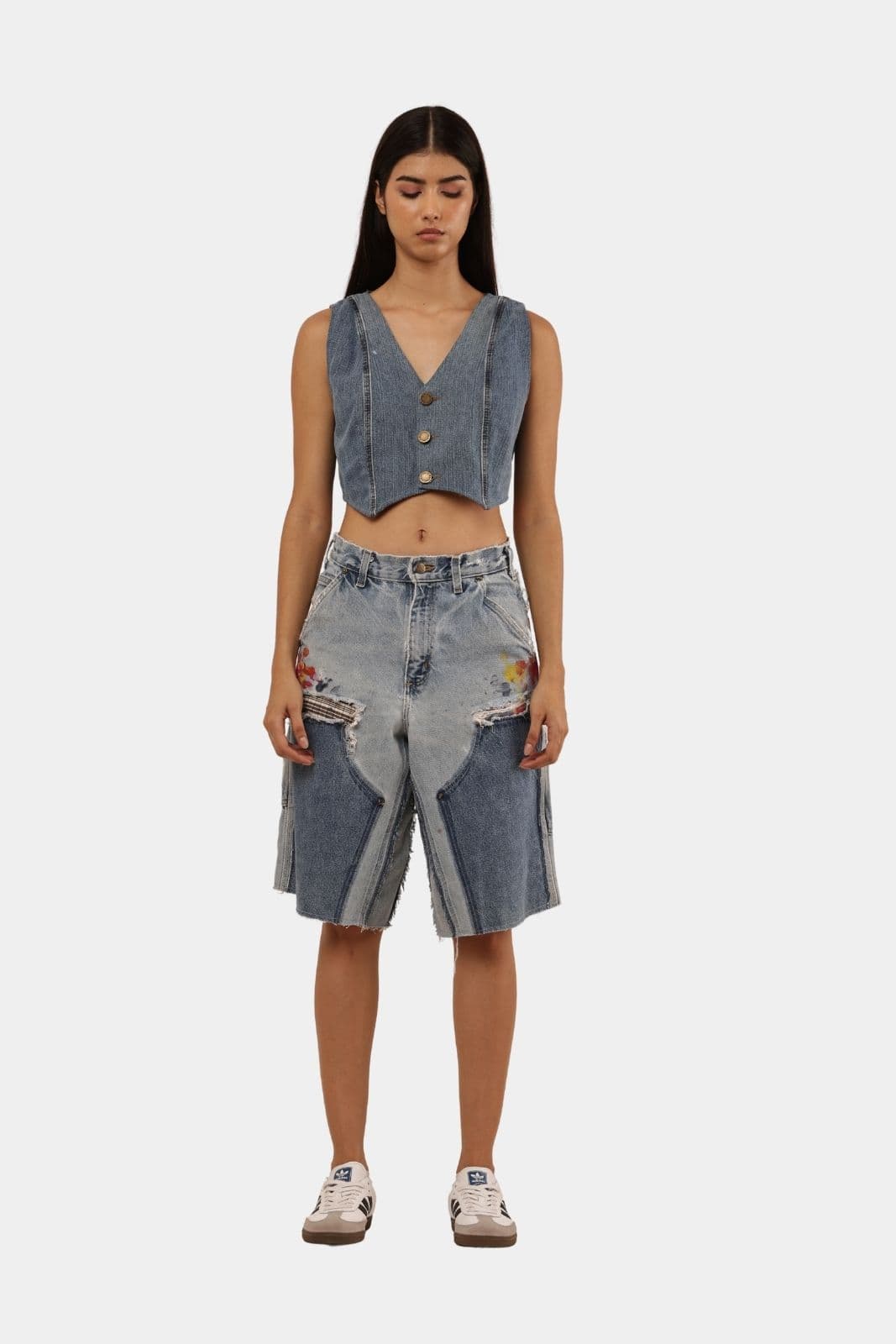 Upcycled Carhartt Blanket-Lined Painted Denim Jorts thumbnail 4
